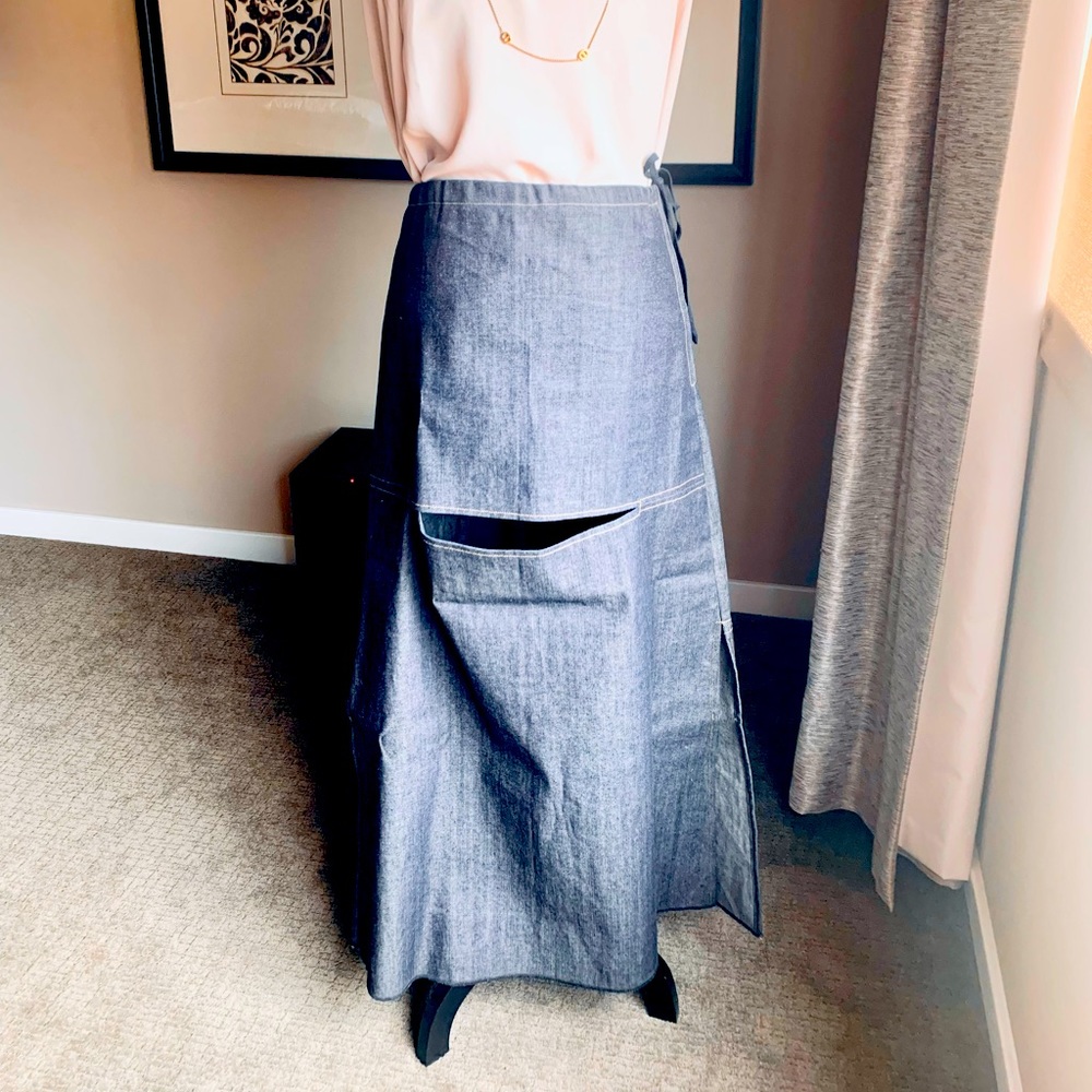 A line Denim Maxi Skirt with Slit Detailing
